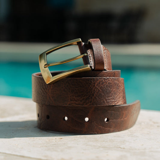How to care for a leather belt — a full-grain leather belt developing a natural patina
