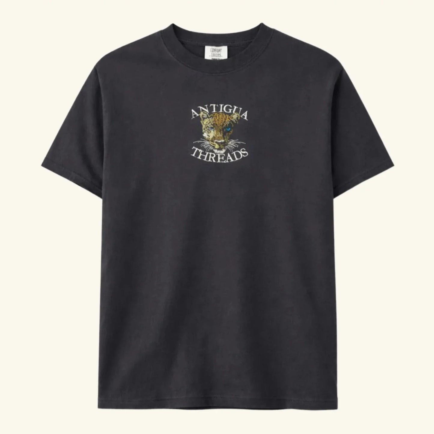 Antigua Threads Embroidered Jaguar T-Shirt in faded black — vintage jaguar embroidery on Comfort Colors heavyweight tee