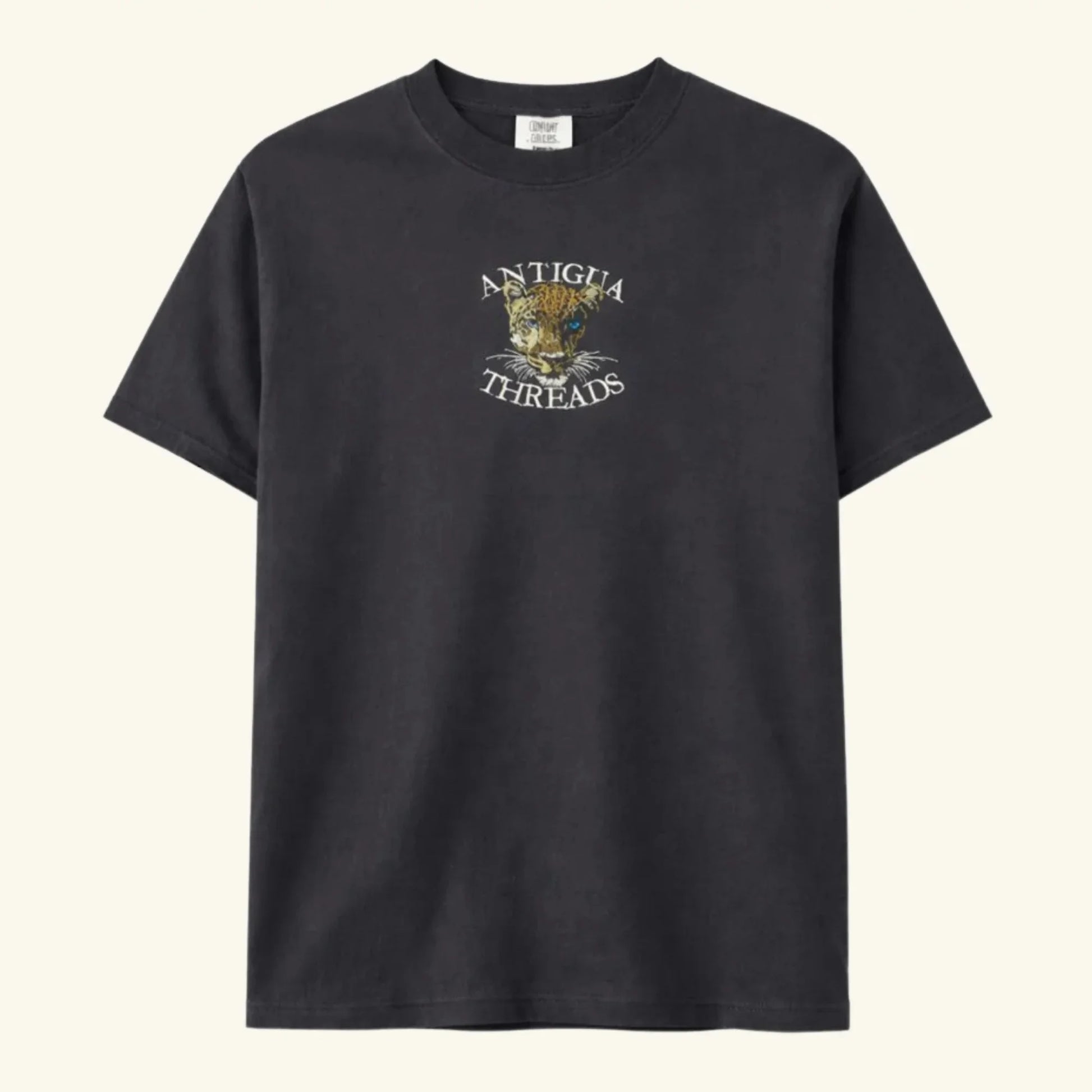 Antigua Threads Embroidered Jaguar T-Shirt in faded black — vintage jaguar embroidery on Comfort Colors heavyweight tee