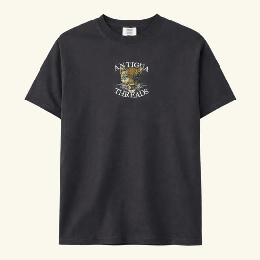 Antigua Threads Embroidered Jaguar T-Shirt in faded black — vintage jaguar embroidery on Comfort Colors heavyweight tee
